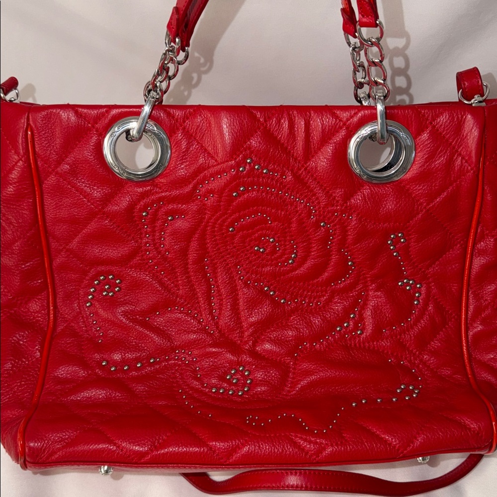 Brighton Red Linaria Logan Quilted Leather Studded Rose Bag